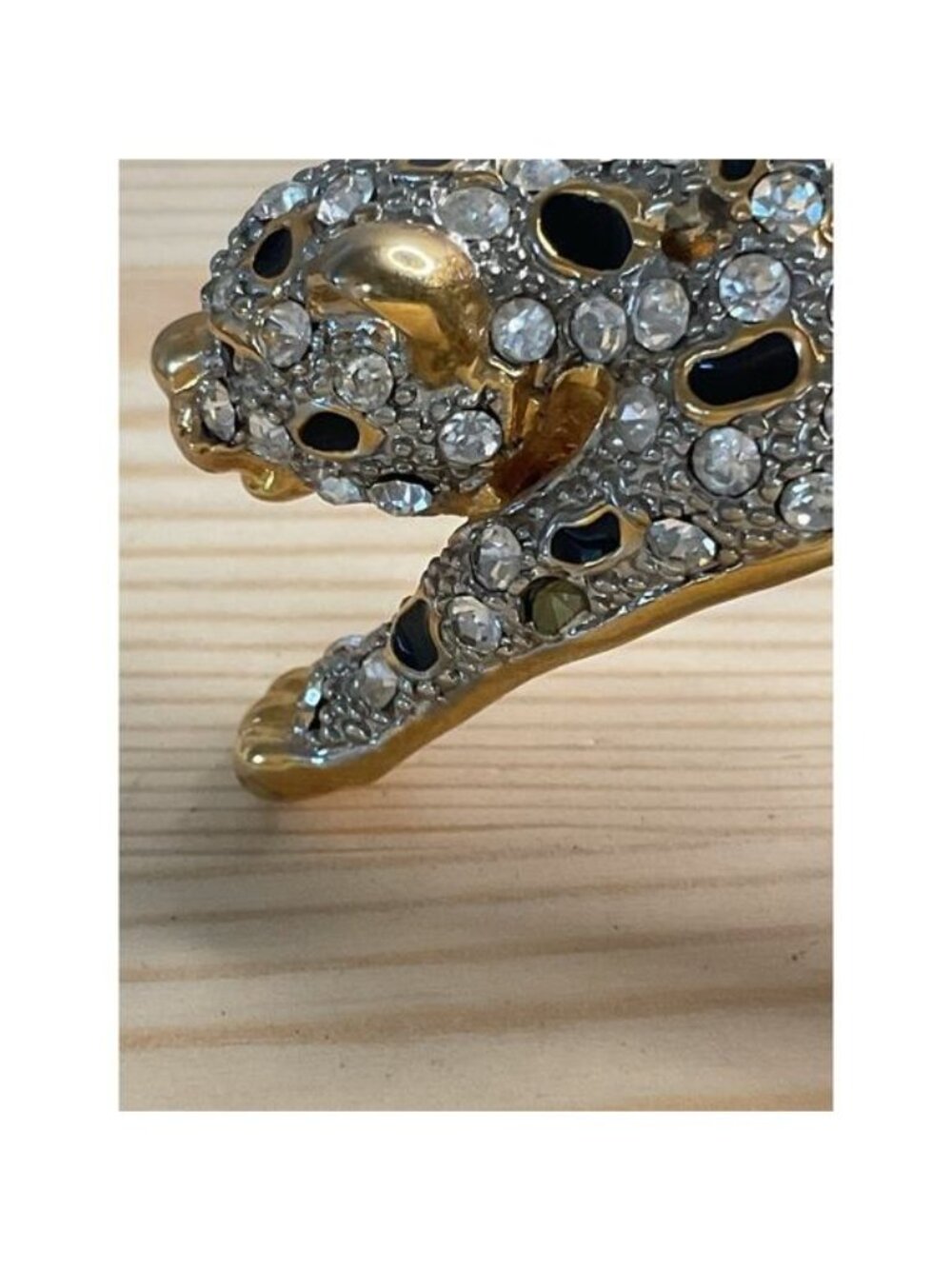 Gold Pave Rhinestone Leopard Panther Shoulder Brooch Pin 80s Runway Mob Wife Whi - Picture 5 of 7